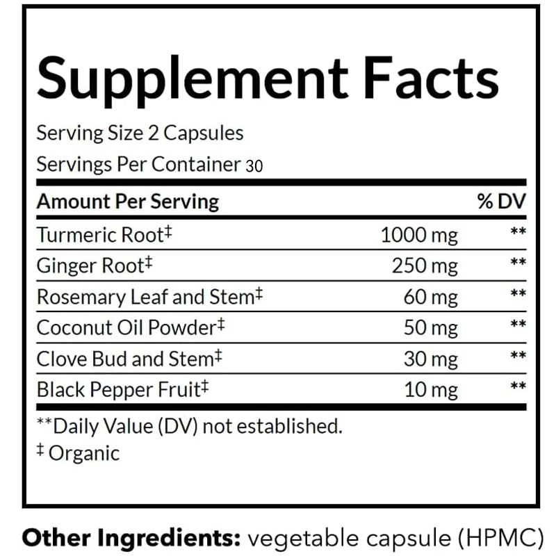Poivre noir biologique, curcum - Turmeric Curcumin Capsule avis et prix